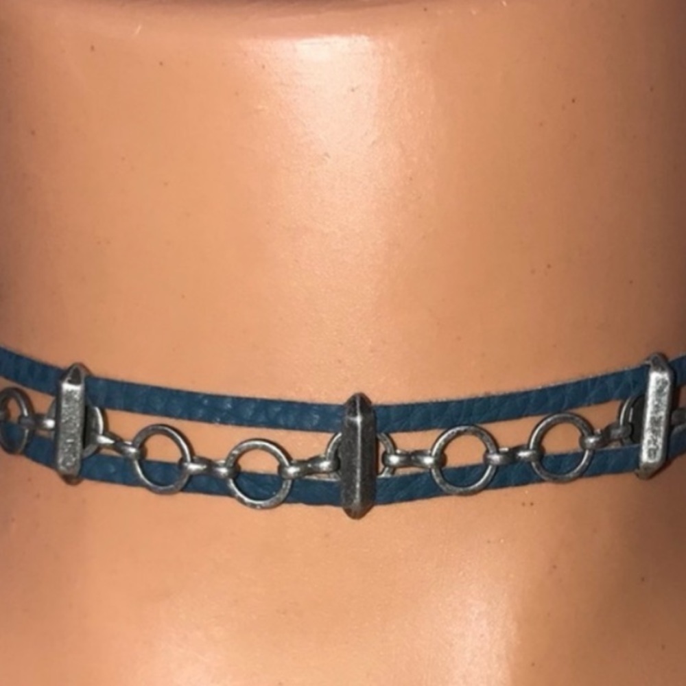 Ettika REVOLVE Teal Suede Leather Choker Pewter Accents - Picture 10 of 10